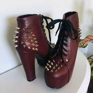 Spiked Contrast Lace Platform Booties